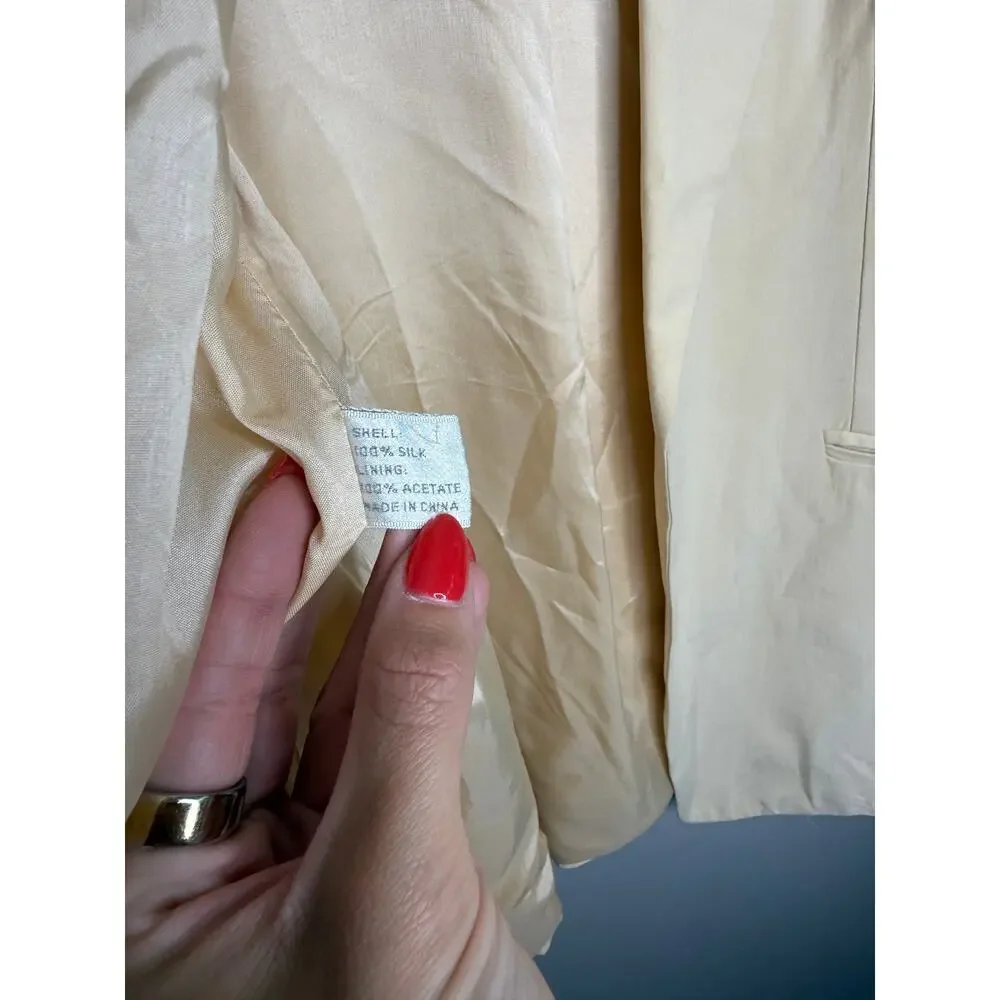 Express Silk 100% Silk Oversized Blazer Beige Cream Sz Large Vintage Minimalist - Picture 5 of 6